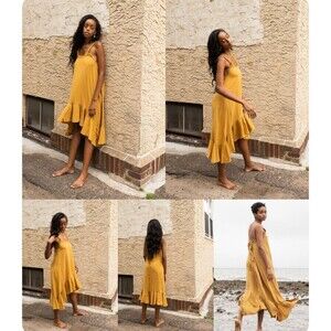 Beaumont Organic Belmira Dress Mustard Yellow Medium Sleeveless BOHO